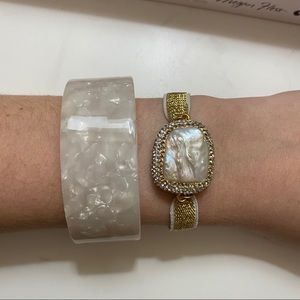 🌺 White Bangle & Agate Stone Hair Tie